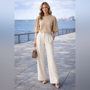 Like New Johanna Ortiz Puff Sleeves Cashmere Sweater in Beige  Sz M